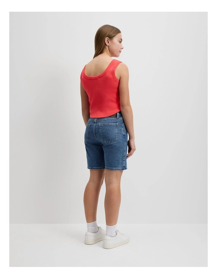 Teen Australian Cotton Blend Rib Logo Tank in Tomato image 4