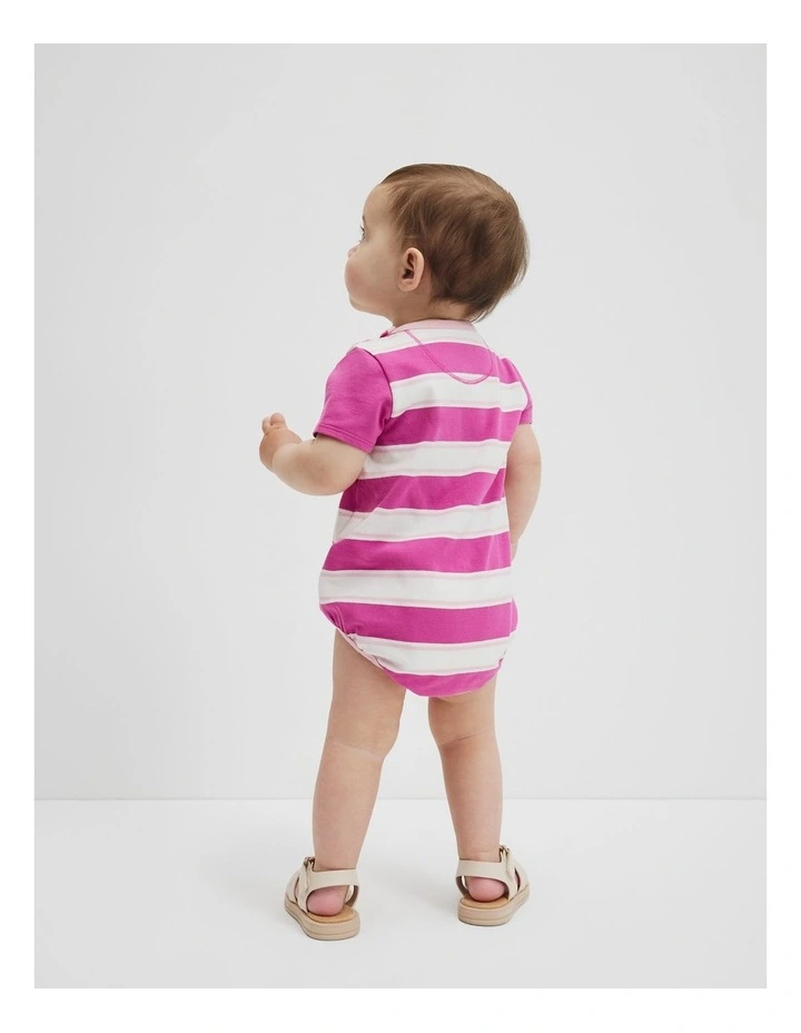 Organically Grown Cotton Country Road 74 Stripe Bodysuit in Grape image 3
