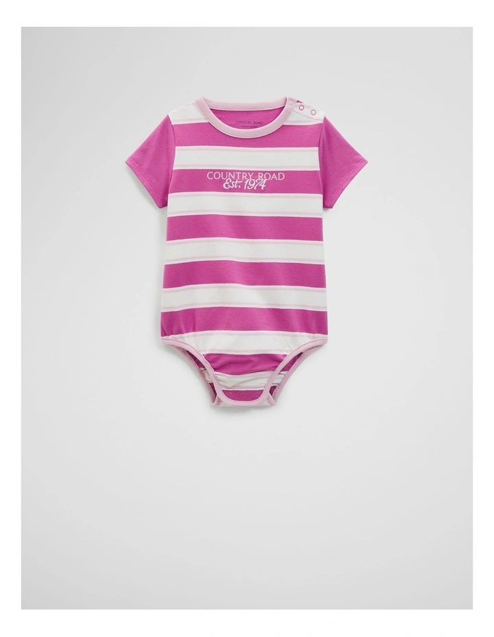 Organically Grown Cotton Country Road 74 Stripe Bodysuit in Grape image 4