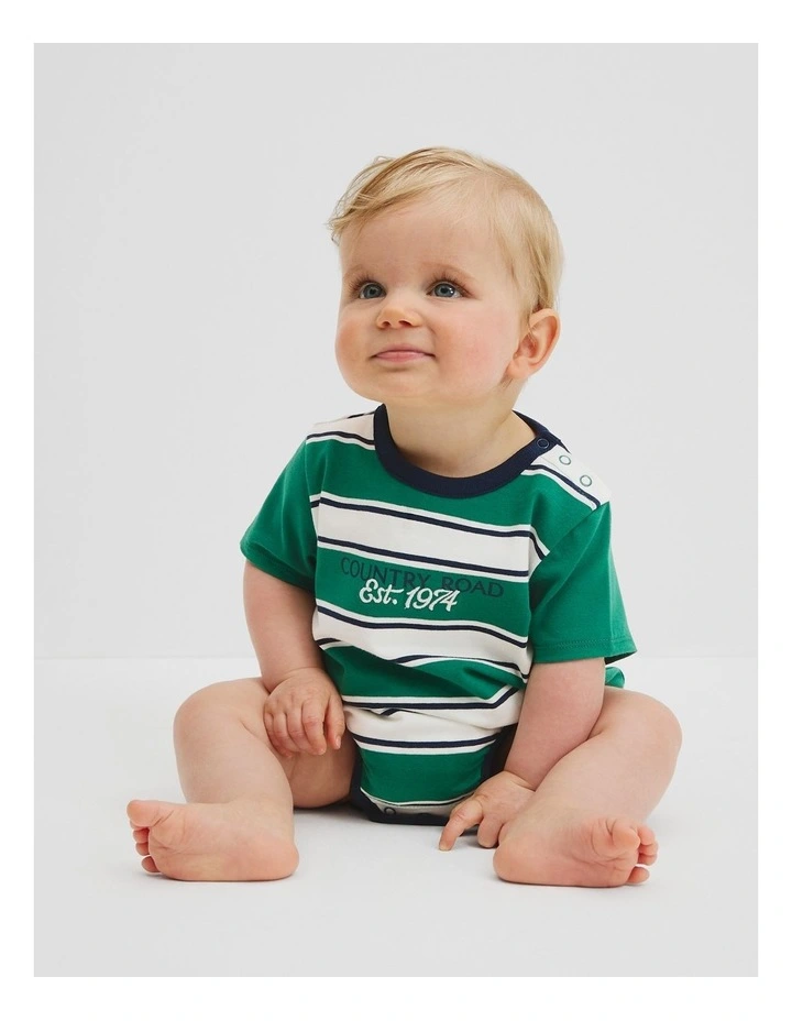 Organically Grown Cotton Country Road 74 Stripe Bodysuit in Jungle image 1
