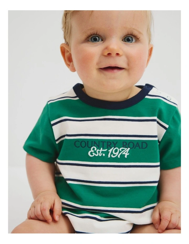 Organically Grown Cotton Country Road 74 Stripe Bodysuit in Jungle image 2
