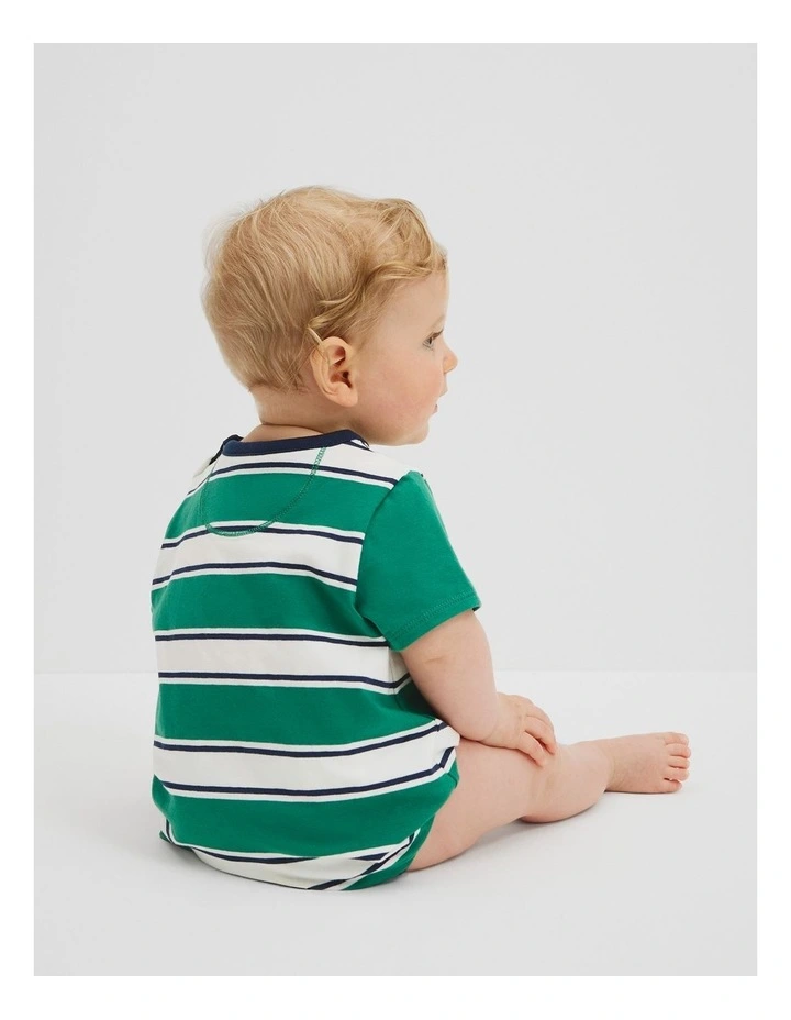Organically Grown Cotton Country Road 74 Stripe Bodysuit in Jungle image 3