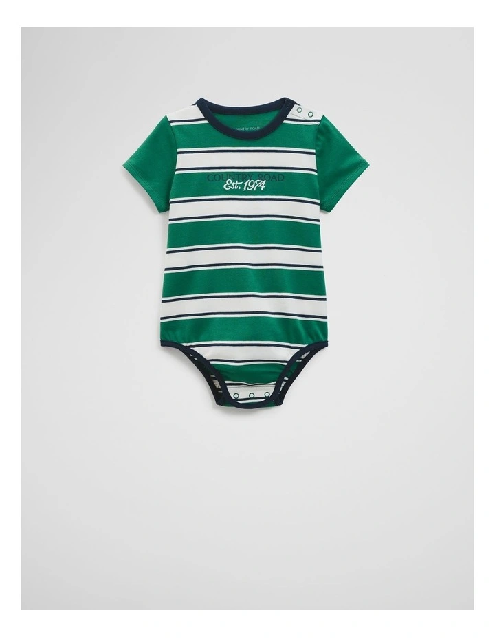 Organically Grown Cotton Country Road 74 Stripe Bodysuit in Jungle image 4