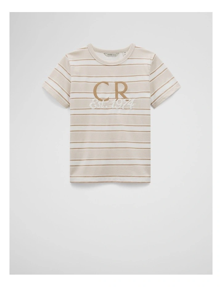 Australian Cotton CR Est. 1974 T-Shirt in Sand Stripe image 1