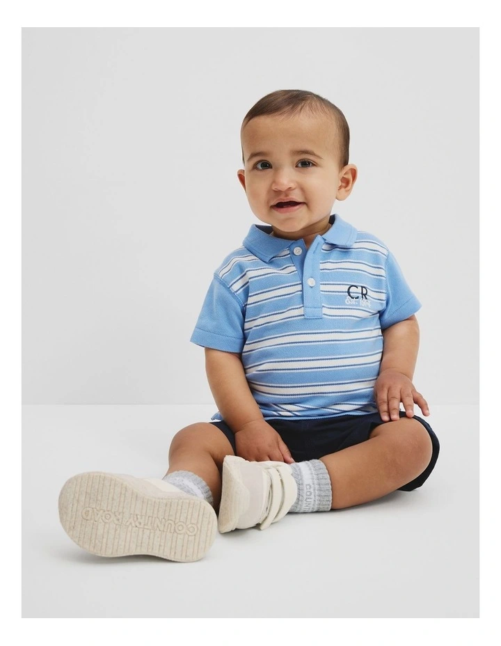 Australian Cotton CR Est. 1974 Polo Shirt in Arctic Blue Stripe image 1