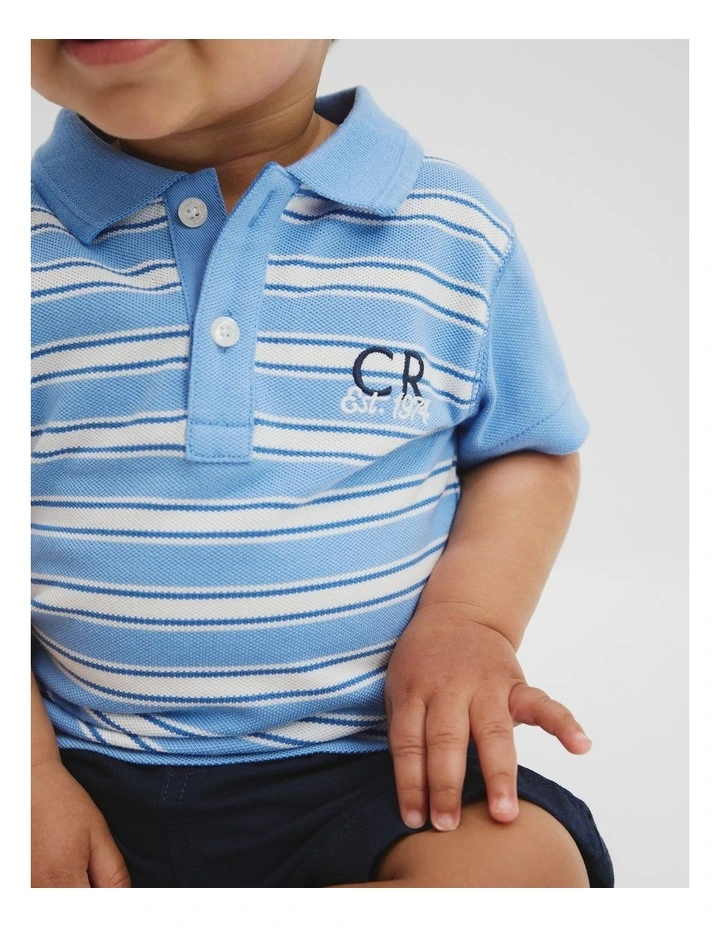 Australian Cotton CR Est. 1974 Polo Shirt in Arctic Blue Stripe image 2