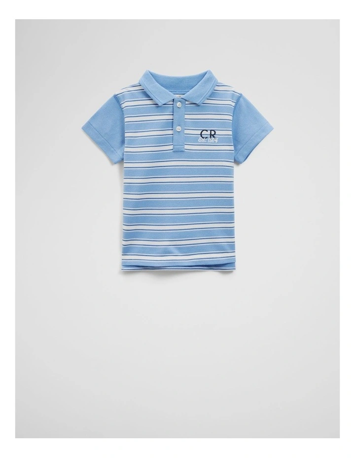 Australian Cotton CR Est. 1974 Polo Shirt in Arctic Blue Stripe image 4
