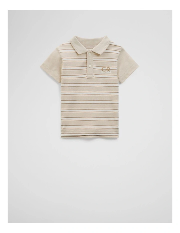Australian Cotton CR Est. 1974 Polo Shirt in Sand Stripe image 1
