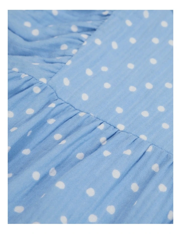 Organically Grown Cotton Short Sleeve Gathered Romper in Blue Spot image 5