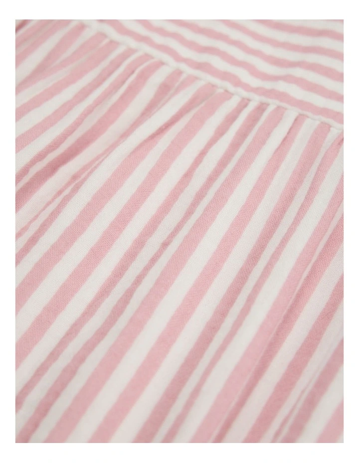 Organically Grown Cotton Short Sleeve Gathered Romper in Musk Stripe image 2