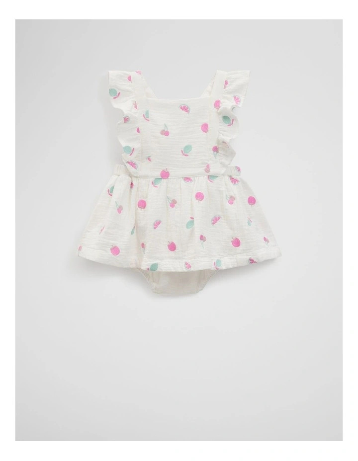 Organically Grown Cotton Fruit Frill Romper in Marshmallow image 4