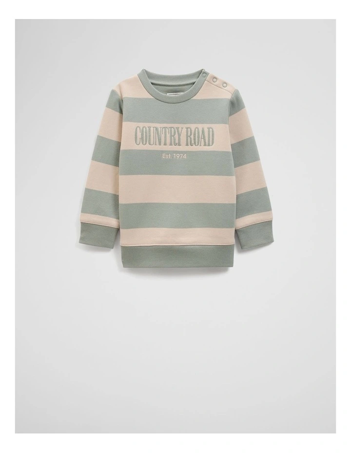 Australian Cotton Heritage Stripe Sweat in Fern Stripe image 1