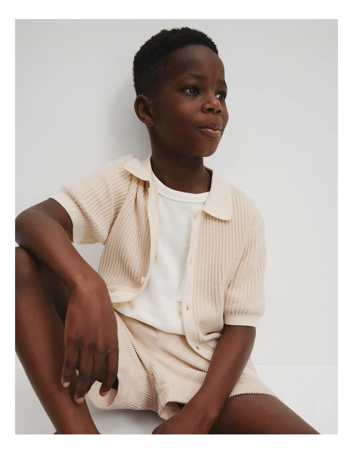 Organically Grown Cotton Knitted Cotton Shirt in Shell image 2
