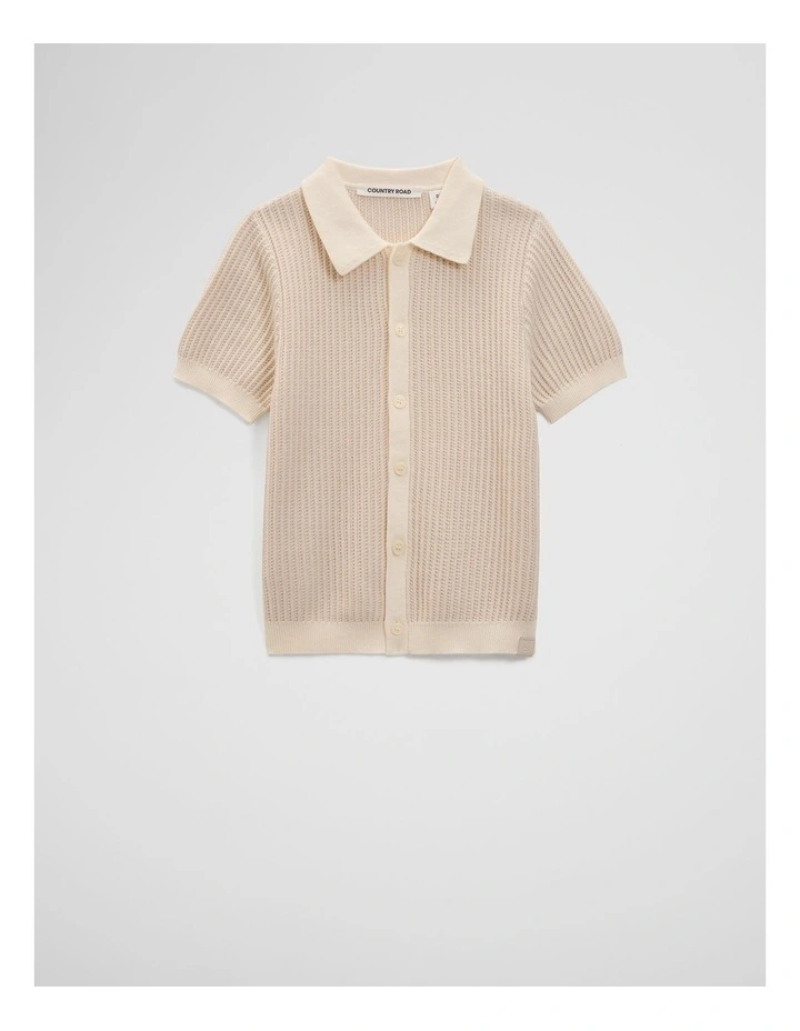 Organically Grown Cotton Knitted Cotton Shirt in Shell image 4