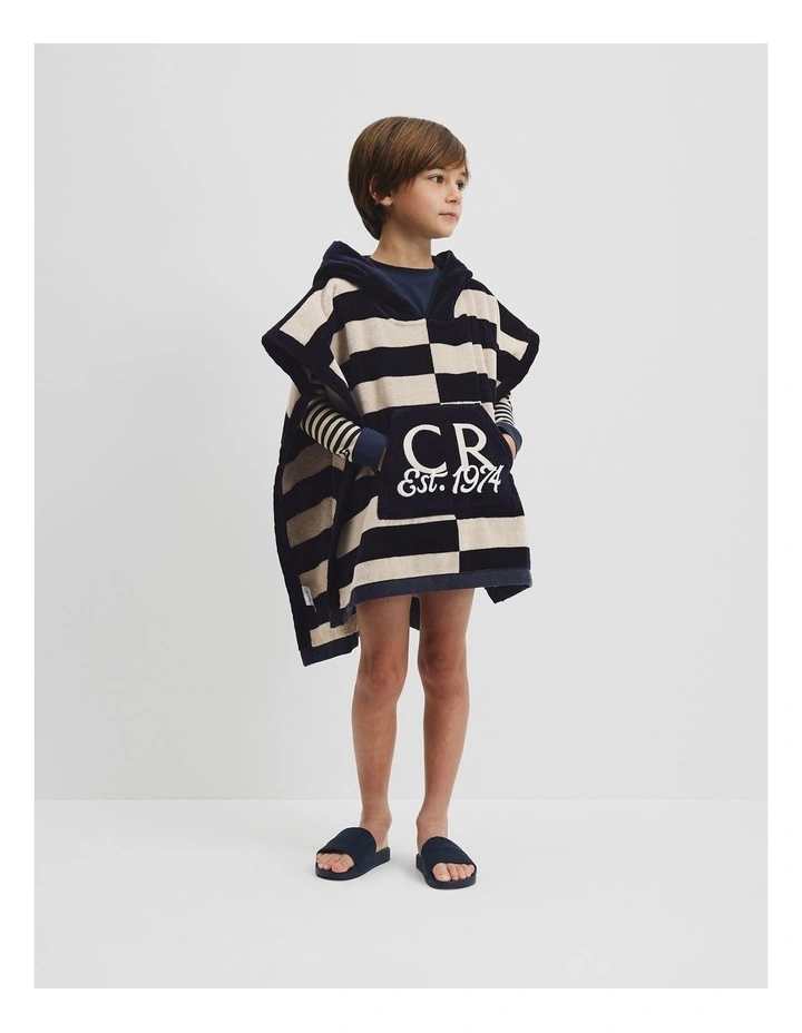 Australian Cotton CR Est. 1974 Swim Poncho in Navy Stripe Shell image 1