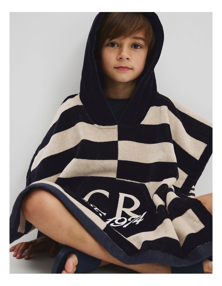 Australian Cotton CR Est. 1974 Swim Poncho in Navy Stripe Shell image 3