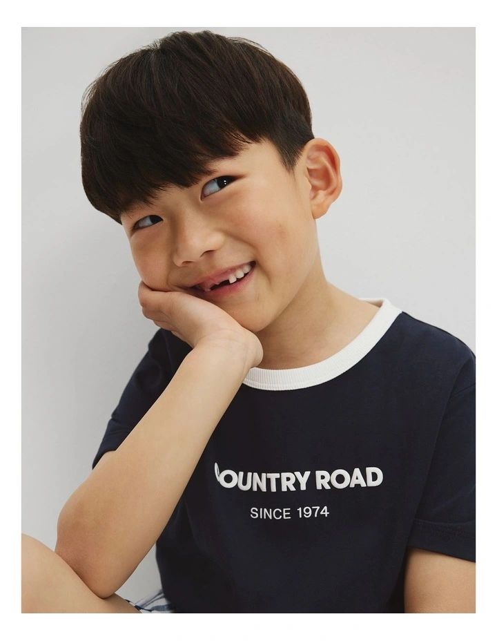 Australian Cotton Contrast Logo T-Shirt in Navy image 2
