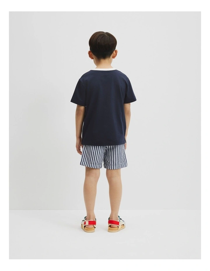 Australian Cotton Contrast Logo T-Shirt in Navy image 3