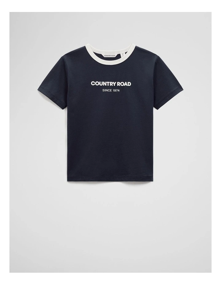 Australian Cotton Contrast Logo T-Shirt in Navy image 4