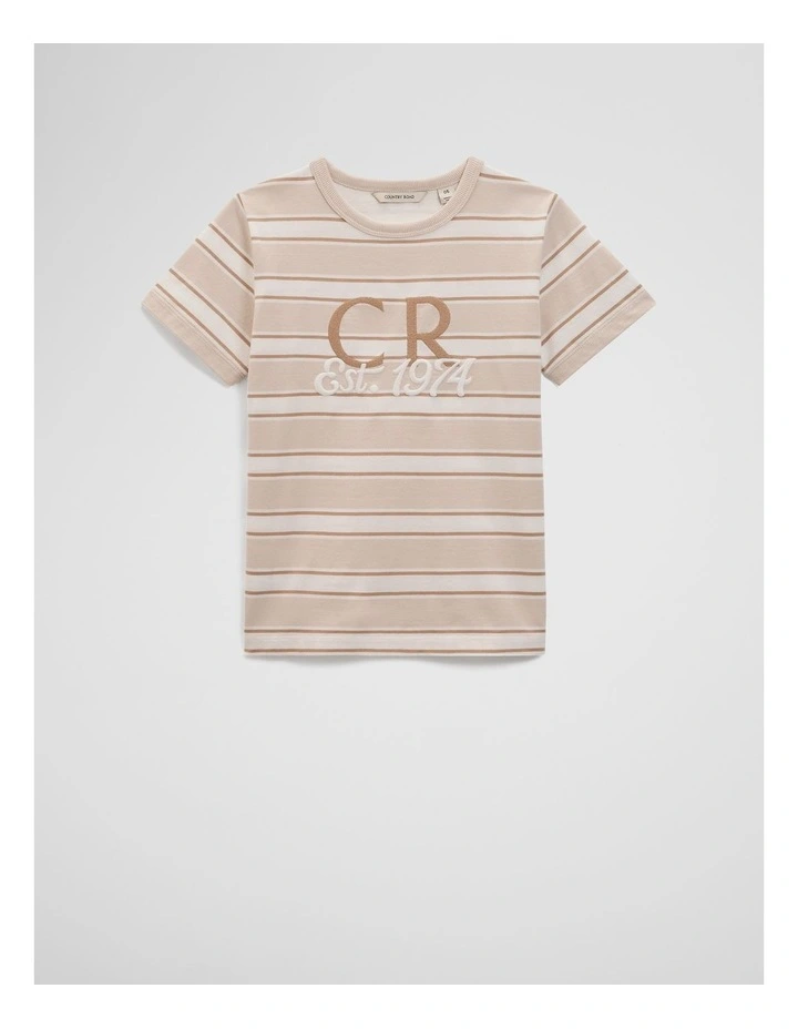 Australian Cotton CR Est. 1974 T-Shirt in Sand Stripe image 1