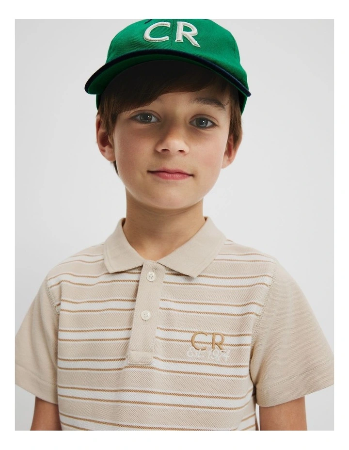 Australian Cotton CR Est. 1974 Polo Shirt in Sand Stripe image 2