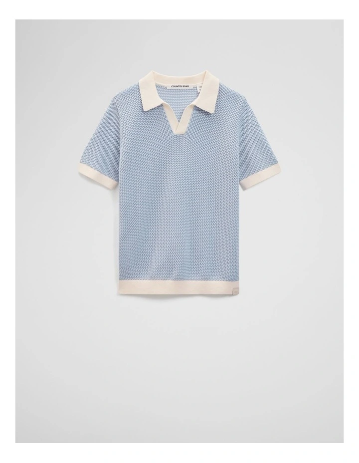 Organically Grown Cotton Knitted Polo in Arctic Blue image 4