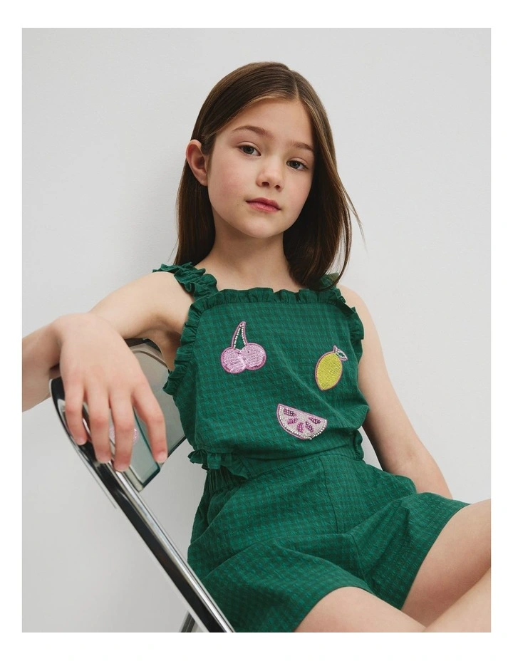 Fruit Frill Playsuit in Jewel Green image 1