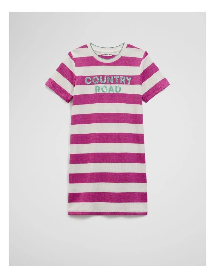 Country Road Recycled Polyester Blend Logo Stripe Dress in Grape
