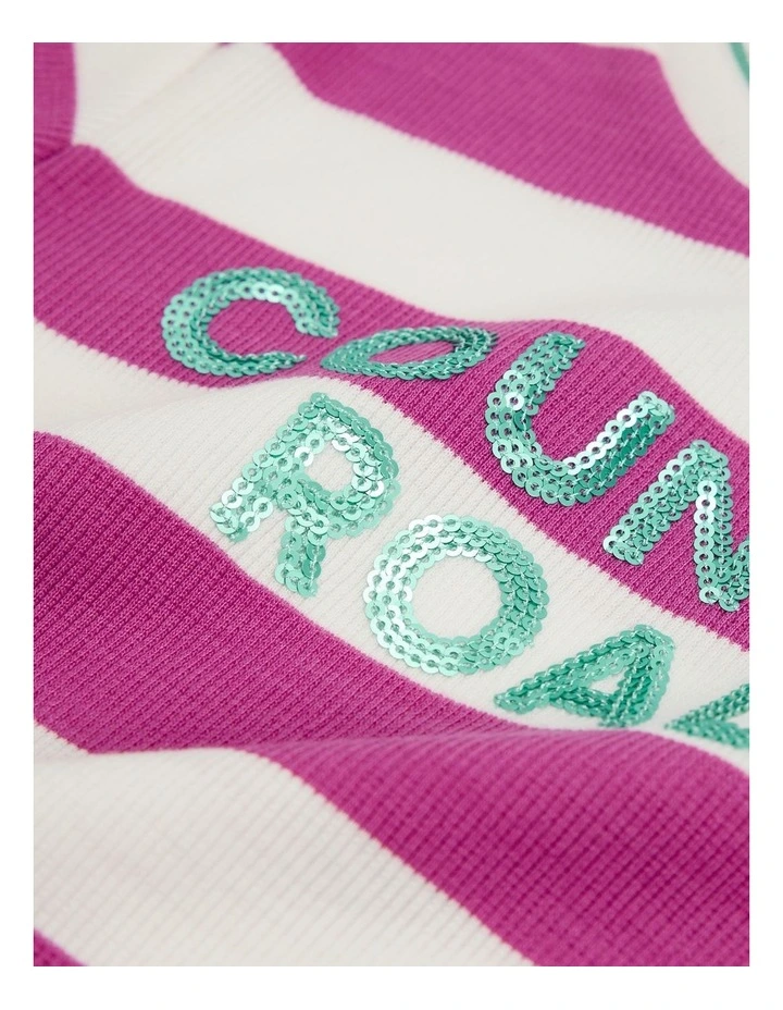 Recycled Polyester Blend Logo Stripe Dress in Grape image 2