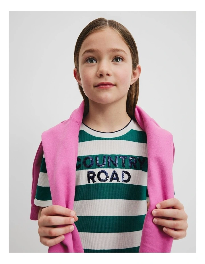 Recycled Polyester Blend Logo Stripe Dress in Jewel Green image 2