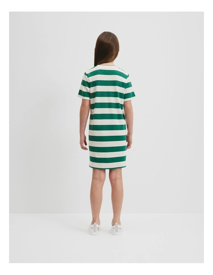 Recycled Polyester Blend Logo Stripe Dress in Jewel Green image 3