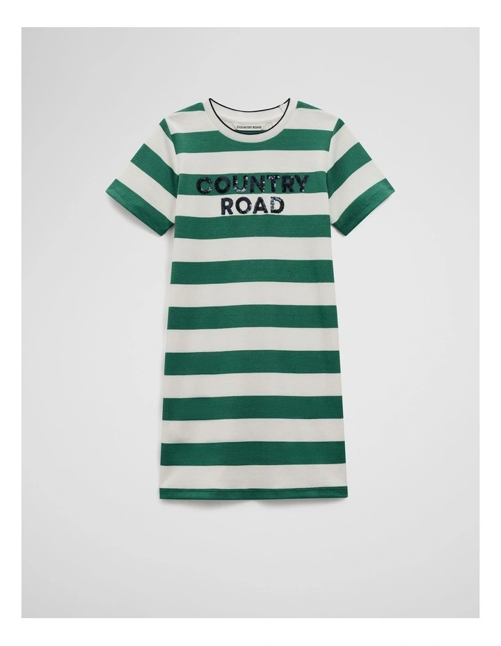 Recycled Polyester Blend Logo Stripe Dress in Jewel Green image 4