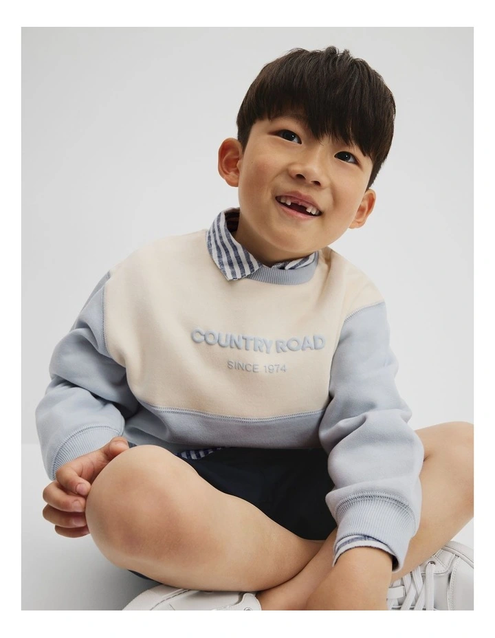 Australian Cotton Splice Logo Sweat in Soft Blue image 1