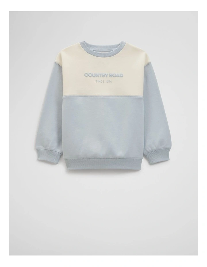 Australian Cotton Splice Logo Sweat in Soft Blue image 4
