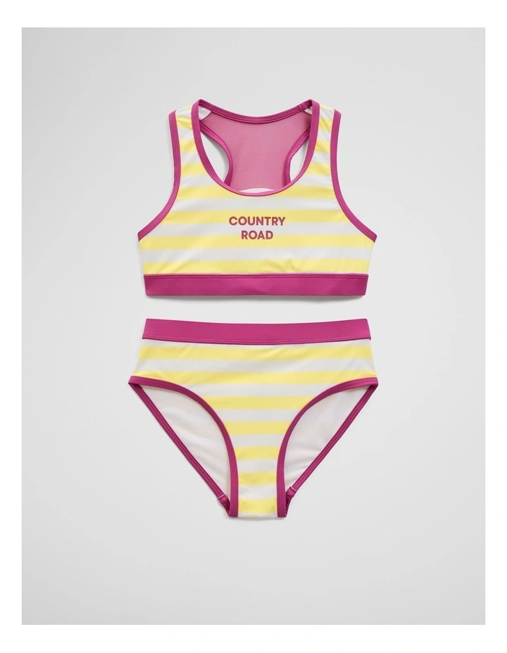 Recycled Nylon Blend Logo Stripe Bikini in Lemon image 4