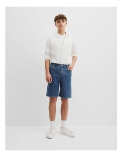 Teen Denim Short in Mid Blue Wash