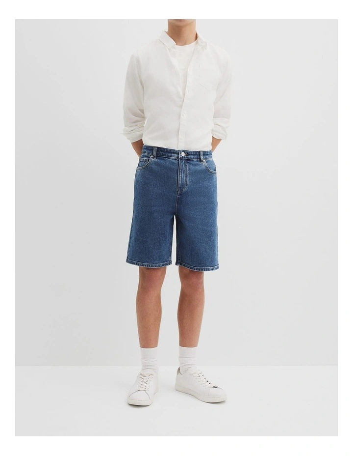 Teen Denim Short in Mid Blue Wash image 2