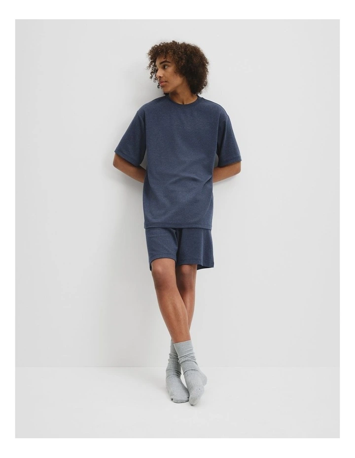 Teen Organically Grown Cotton Blend Relaxed Logo Pyjama Set in Navy Marle image 1