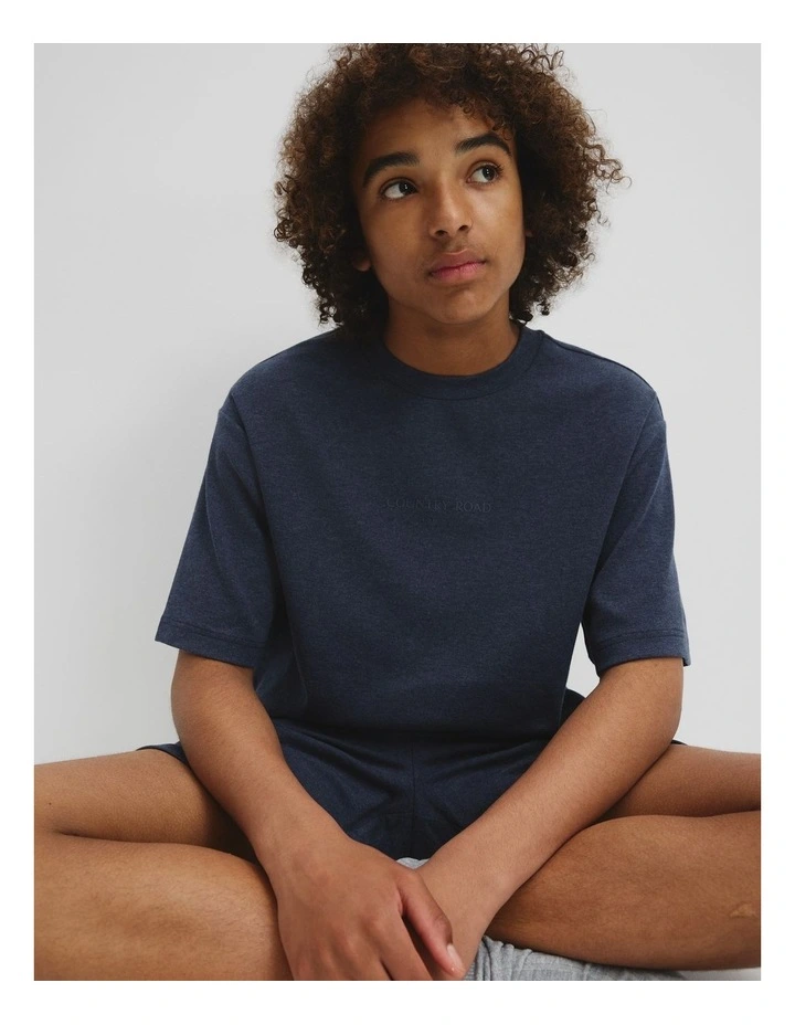 Teen Organically Grown Cotton Blend Relaxed Logo Pyjama Set in Navy Marle image 3