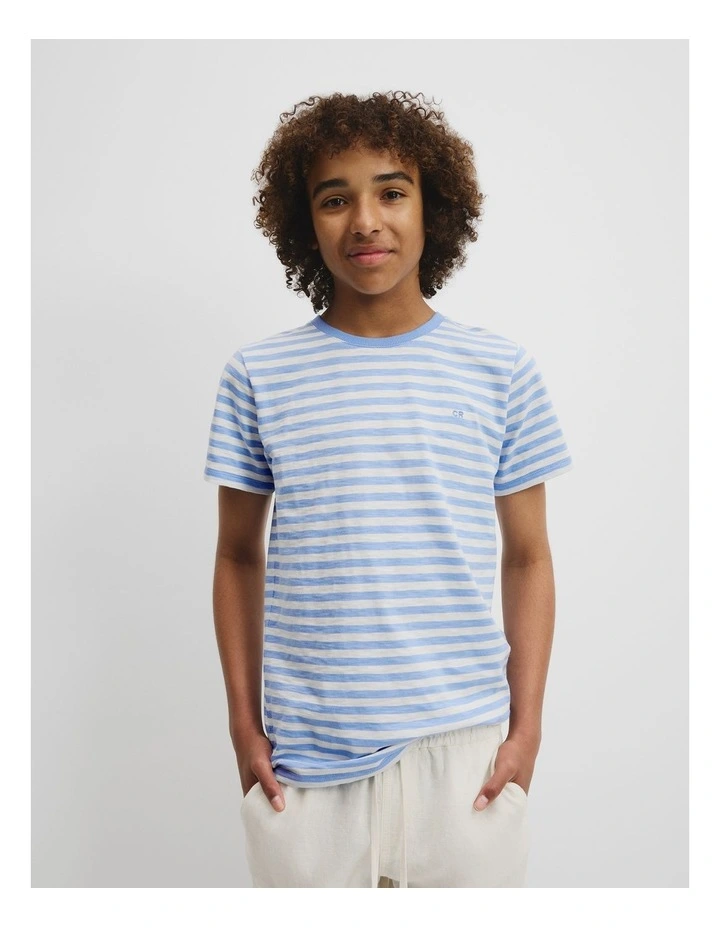 Teen Recycled Cotton Blend Stripe T-shirt in Arctic Blue Stripe image 3