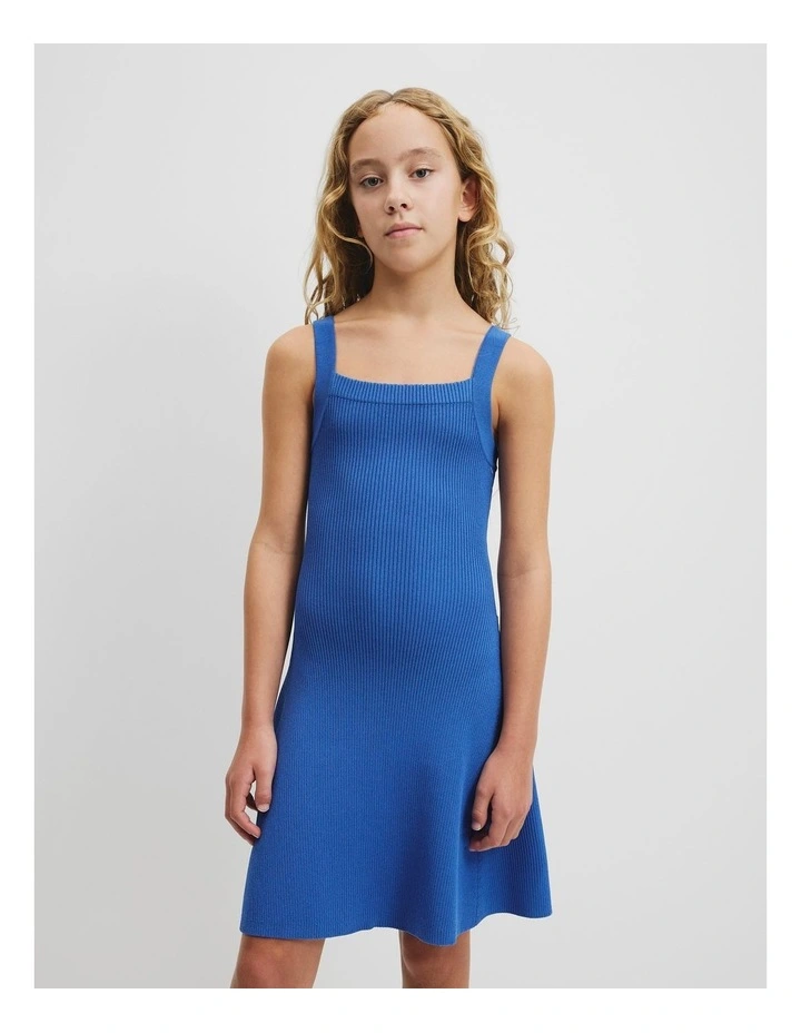 Teen Rib Knit Tank Dress in Cobalt Blue image 3