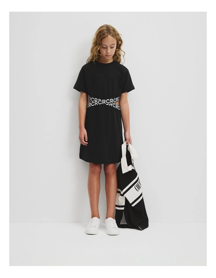 Teen Recycled Cotton Blend Logo Cut Out Dress in Black image 1