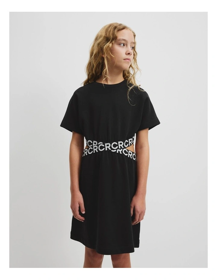 Teen Recycled Cotton Blend Logo Cut Out Dress in Black image 3