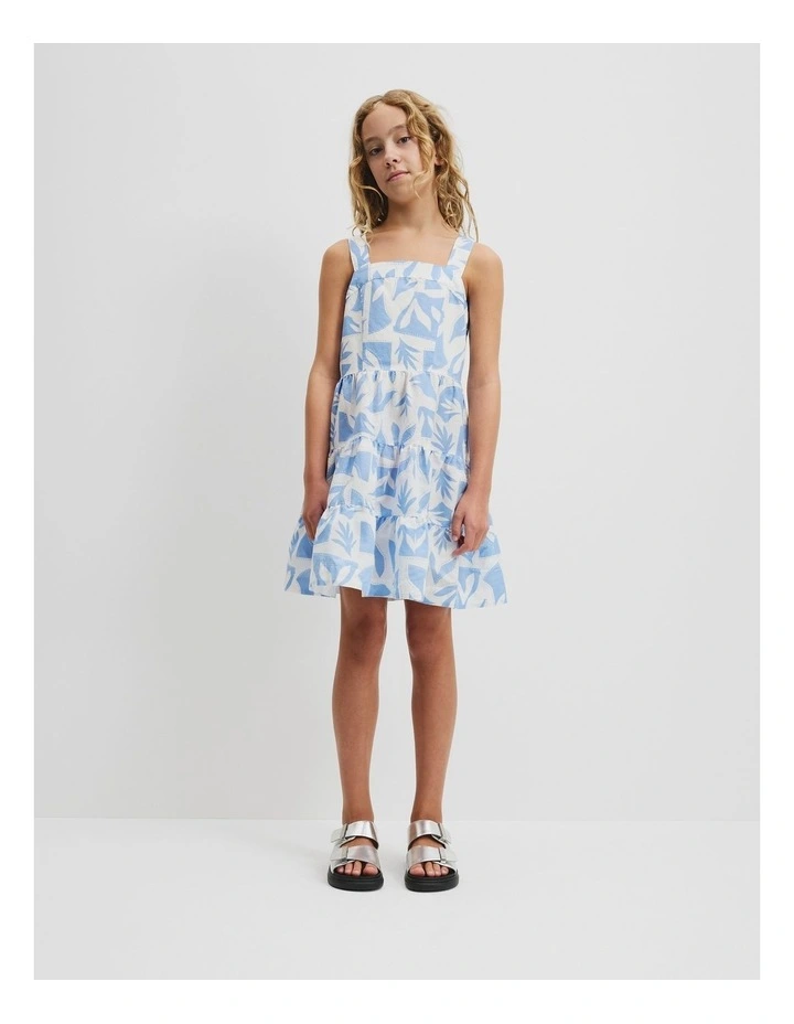 Teen Abstract Tier Mini Dress in Abstract Blue image 3
