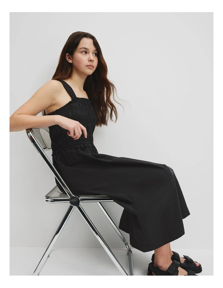 Teen Shirred Midi Dress in Black image 1
