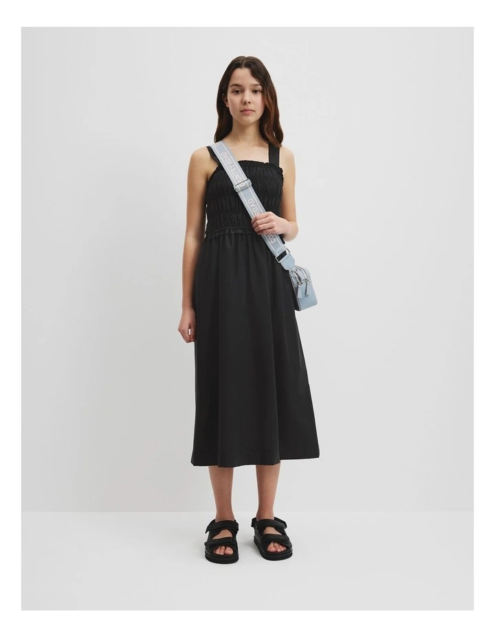 Teen Shirred Midi Dress in Black image 2