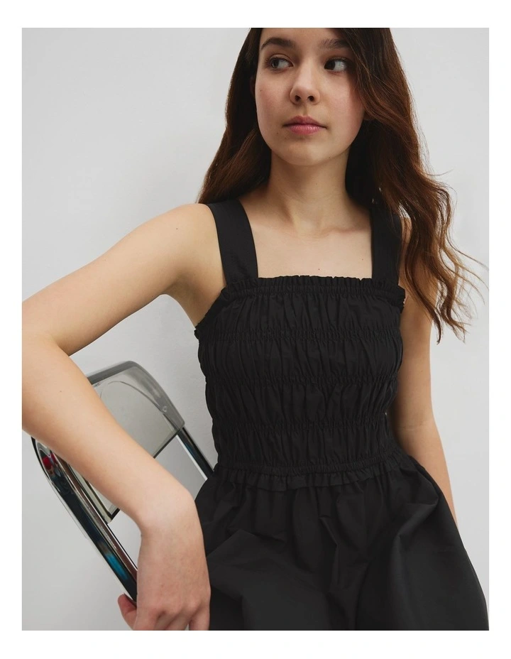 Teen Shirred Midi Dress in Black image 3
