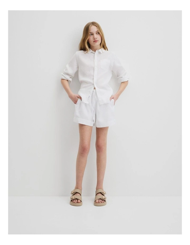 Teen Organically Grown Linen Short in Marshmallow image 1