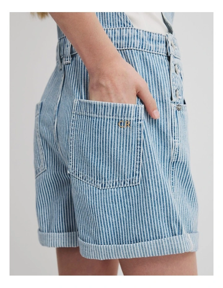 Teen Denim Short Overall in Navy Stripe image 2