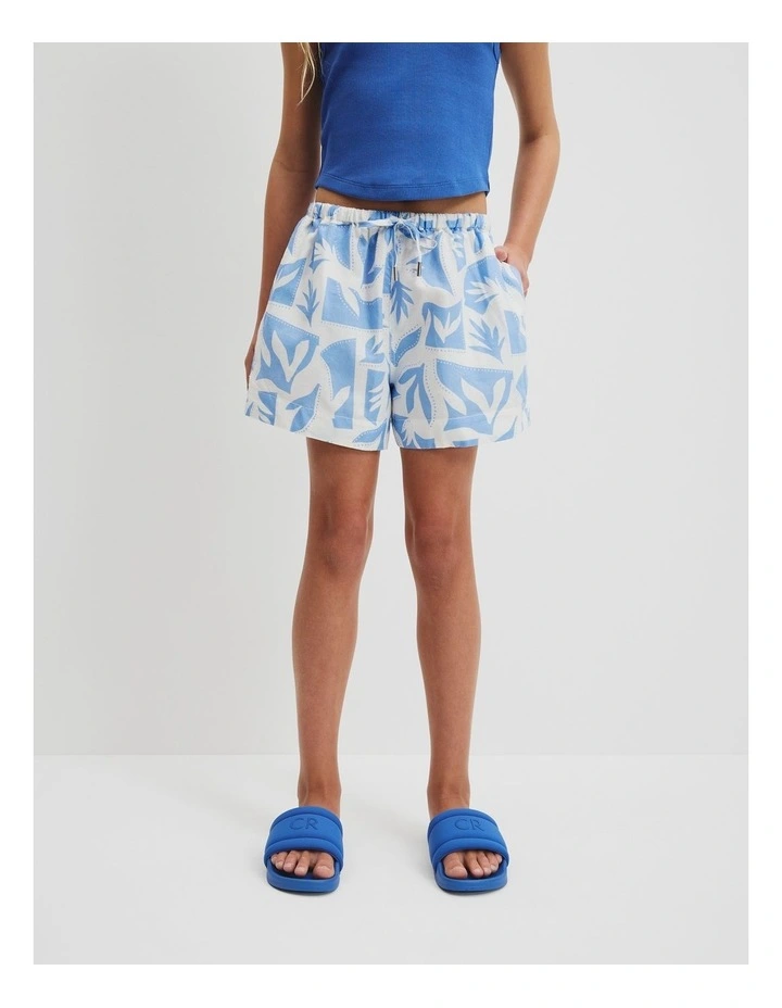 Teen Linen Short in Abstract Blue image 2